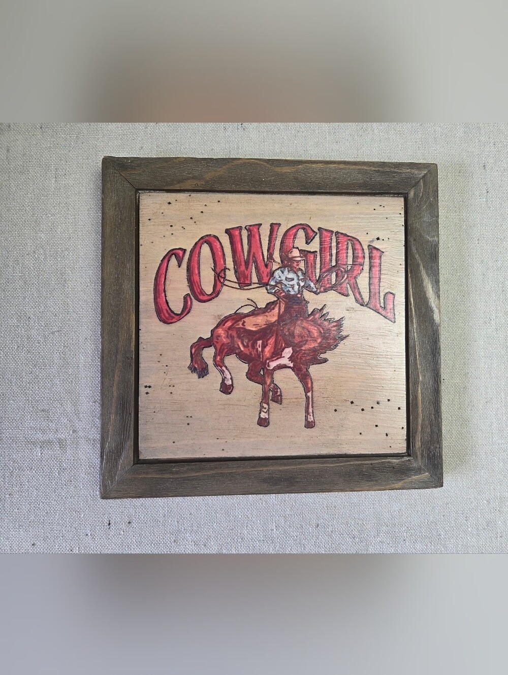 Framed Red 'Cowgirl' Horse Wall Art - Rustic Decorative Painting